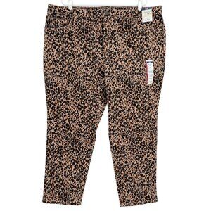 Terra & Sky Women Straight Stretch Brown Black Leopard Denim Jeans Plus 22WP NWT